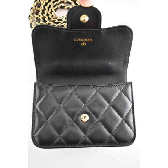 Chanel 21A Black Flap Coin Purse With Chain Gold Handle Shoulder Crossbody Bag - Picture 11 of 12